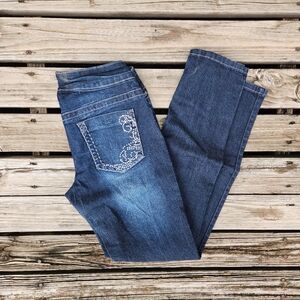 Maurices Studded Rhinestone Skinny Jeans Small Embellished Y2K Dark Wash Stretch